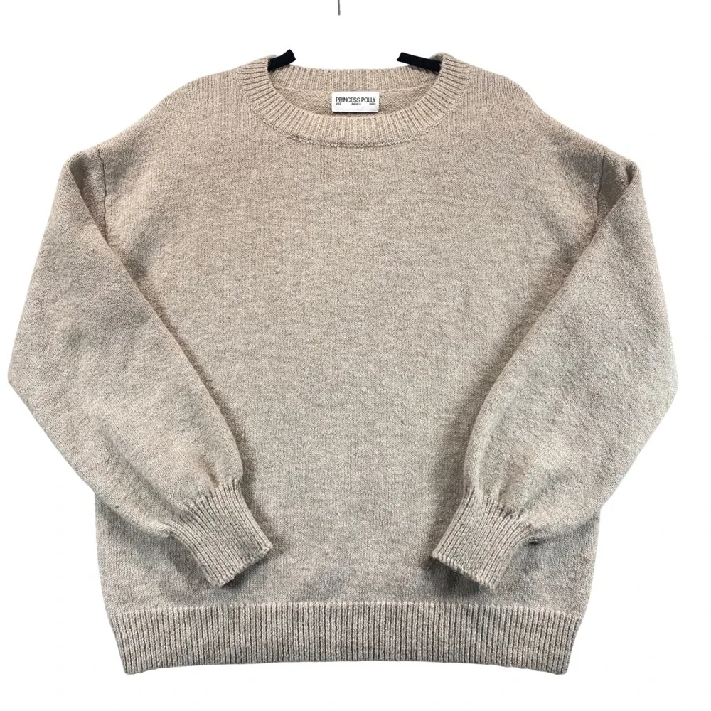 PRINCESS POLLY Sweater Women's US 2‎ Beige Crew Neck Long Sleeve Knit